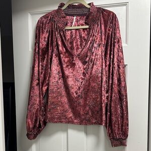 Free People Velvet Blouse in Blush Red